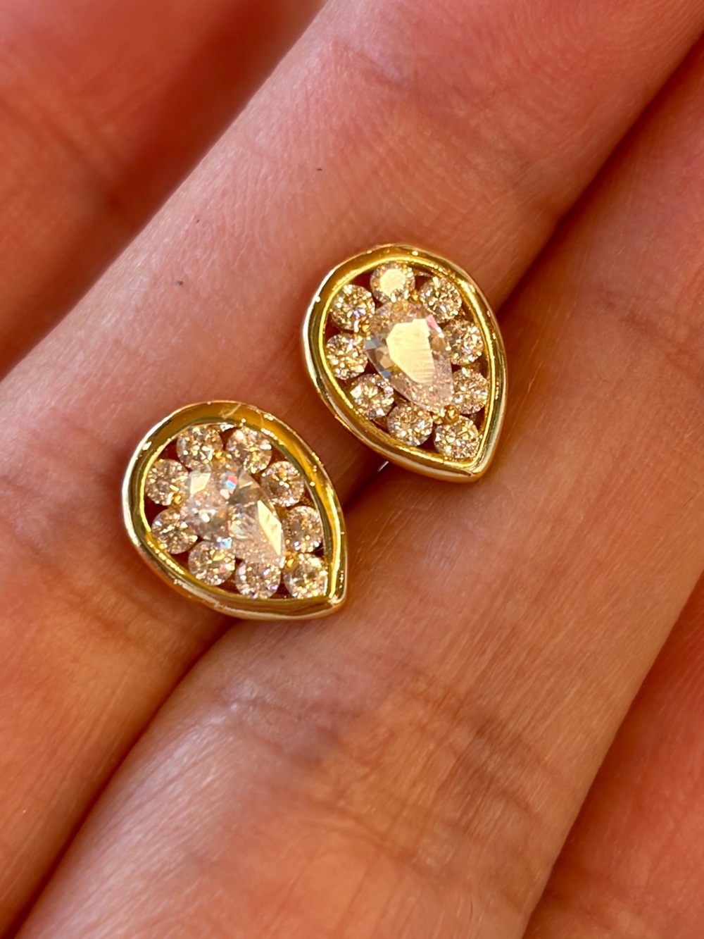 New Gold Plated S925 Post Minimalist Teardrop Pave CZ Earrings